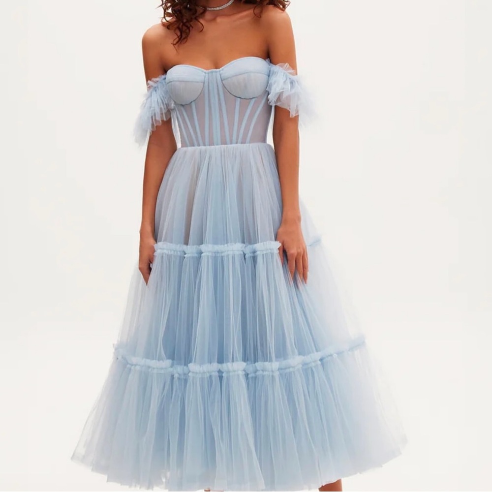 Elegant Blue Off-Shoulder Dress
